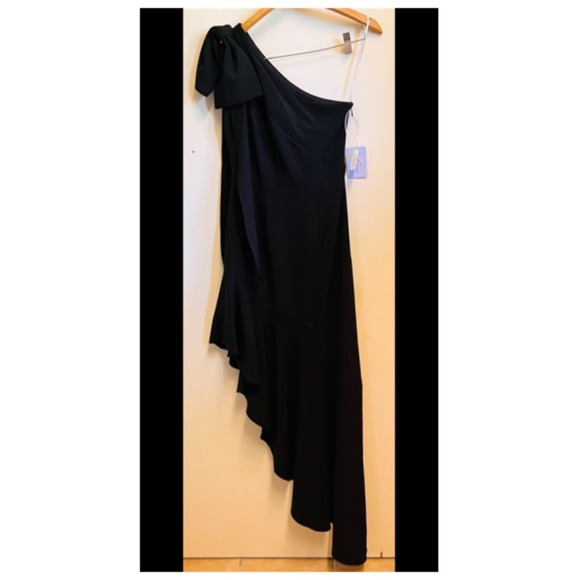 Marchesa Notte One Shoulder Stretch Ebro Crepe Asymmetrical Cocktail Dress 2 - Picture 1 of 16